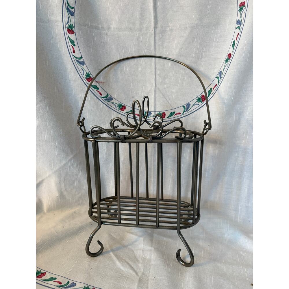 Wrought Iron / Brass? Wire Holder 2 bottles or vases, circular openings VGUC
